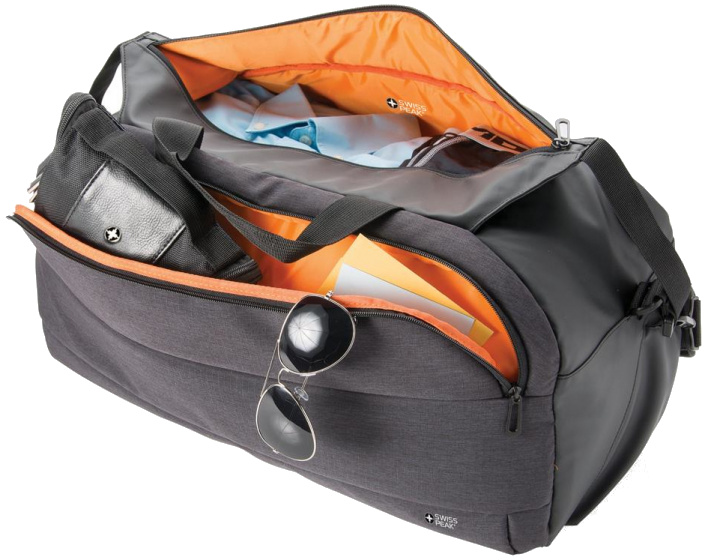 Swiss Peak Reisetasche schwarz, aus Polyester, mit USB-Anschluss, 40 Liter, ca. 55 x 30 x 25 cm
