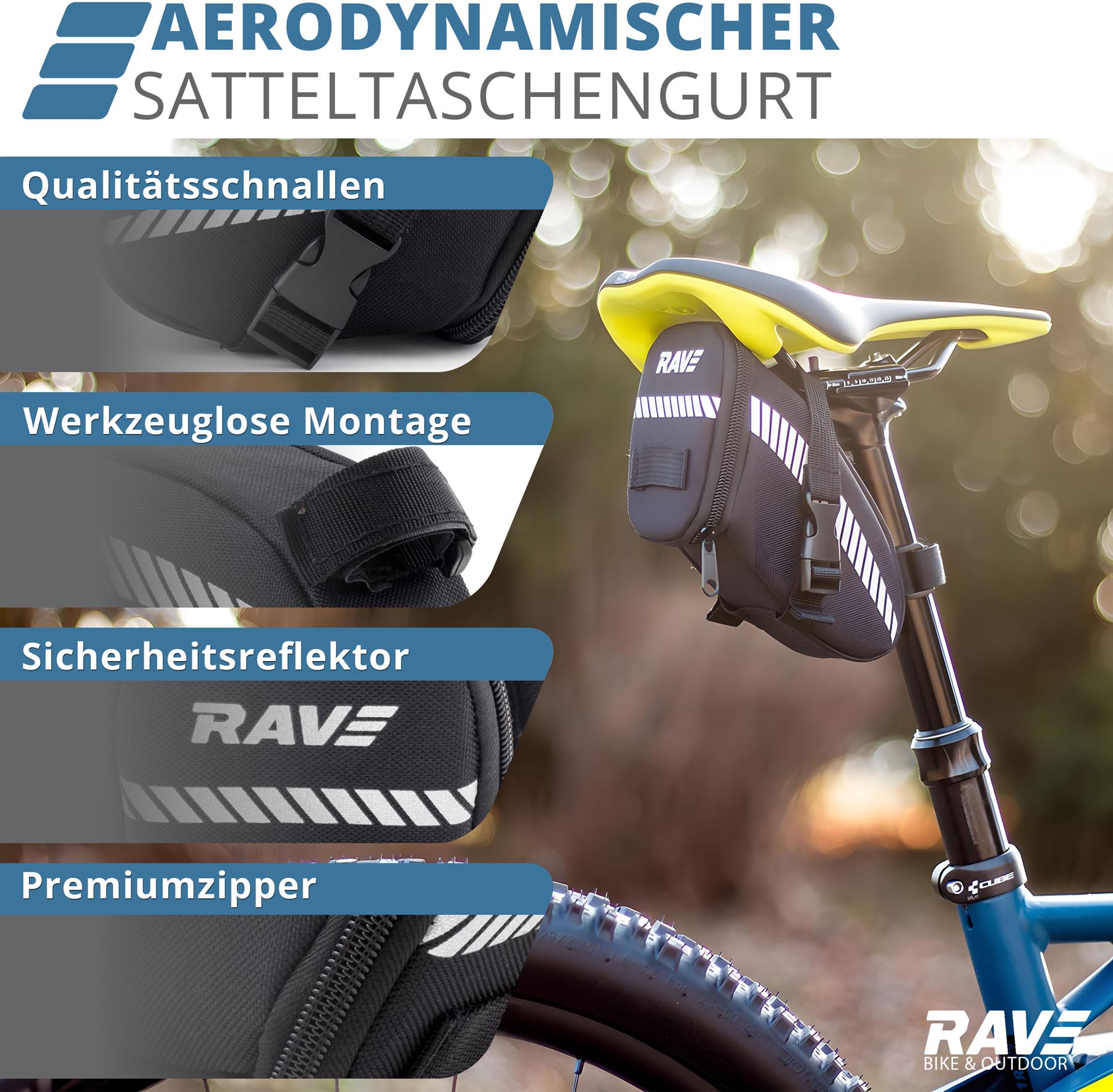RAVE Fahrradtasche Satteltasche Strap L - ca. 1,2 Liter - Schwarz