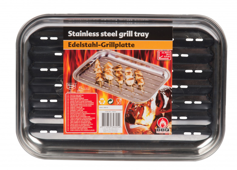 BBQ Collection Grillplatte silber, aus Edelstahl, ca. 34 x 24 x 2 cm
