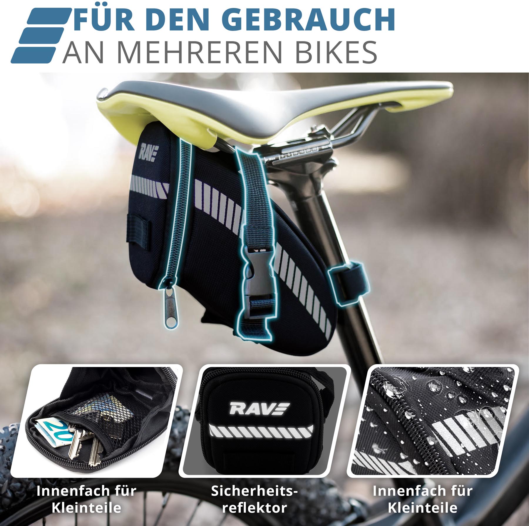 RAVE Fahrradtasche Satteltasche Strap L - ca. 1,2 Liter - Schwarz
