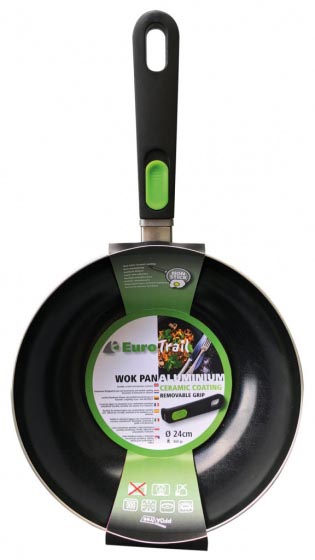 Eurotrail Wokpfanne schwarz, aus Aluminium & Keramik, ca. 28 cm