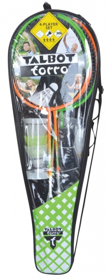 Talbot Torro Badminton-Set Attacker Plus, aus Stahl & Nylon, für 4 Personen, mit Netz, ca. 370 x 60 cm, 9-teilig