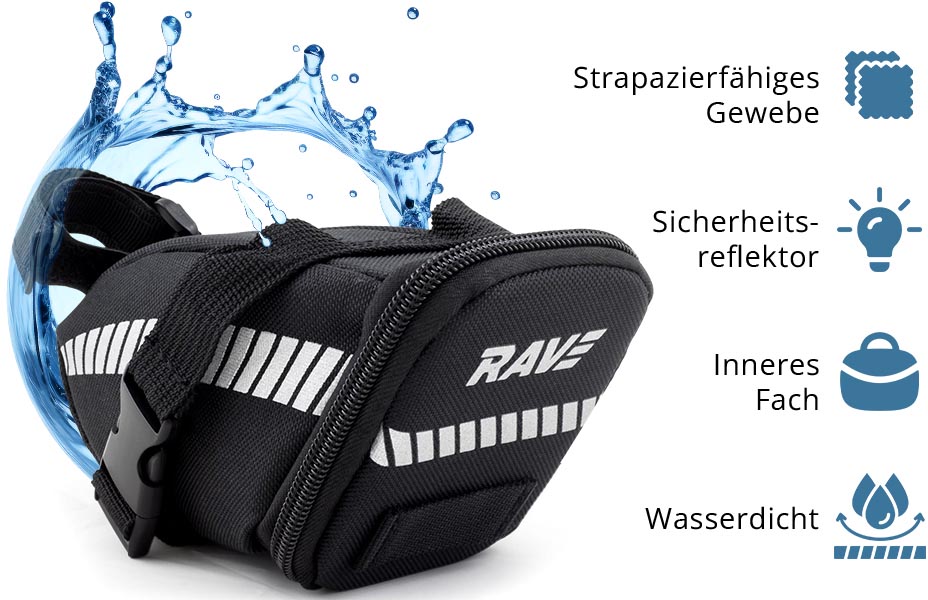 RAVE Fahrradtasche Satteltasche Strap L - ca. 1,2 Liter - Schwarz