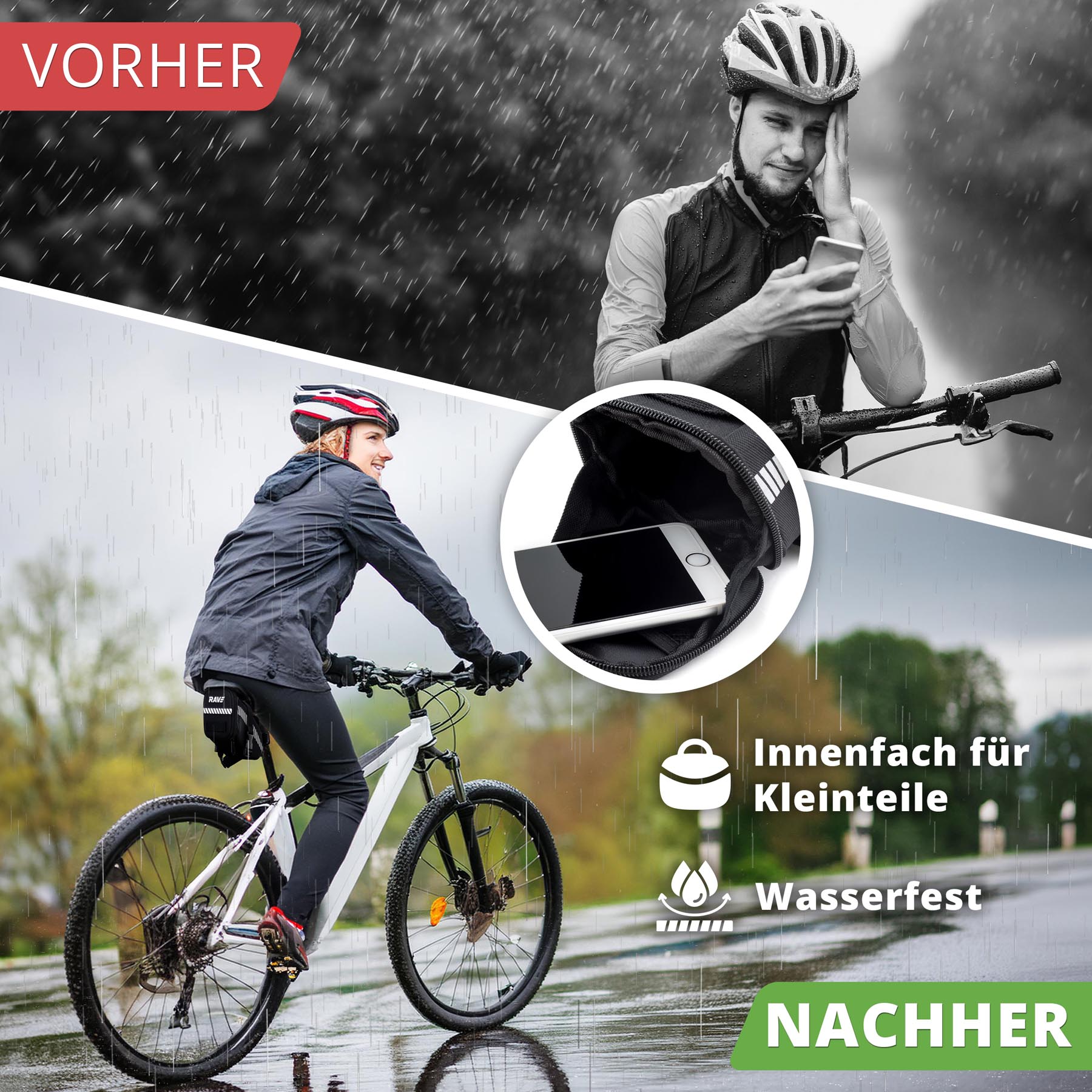 RAVE Fahrradtasche Satteltasche Strap L - ca. 1,2 Liter - Schwarz