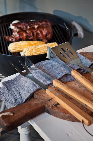 XD Collection Grillbesteck-Set braun/silber, aus Edelstahl & Bambus, 3-teilig