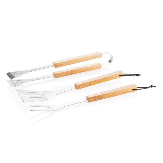 XD Collection Grillbesteck-Set braun/silber, aus Edelstahl & Bambus, 3-teilig