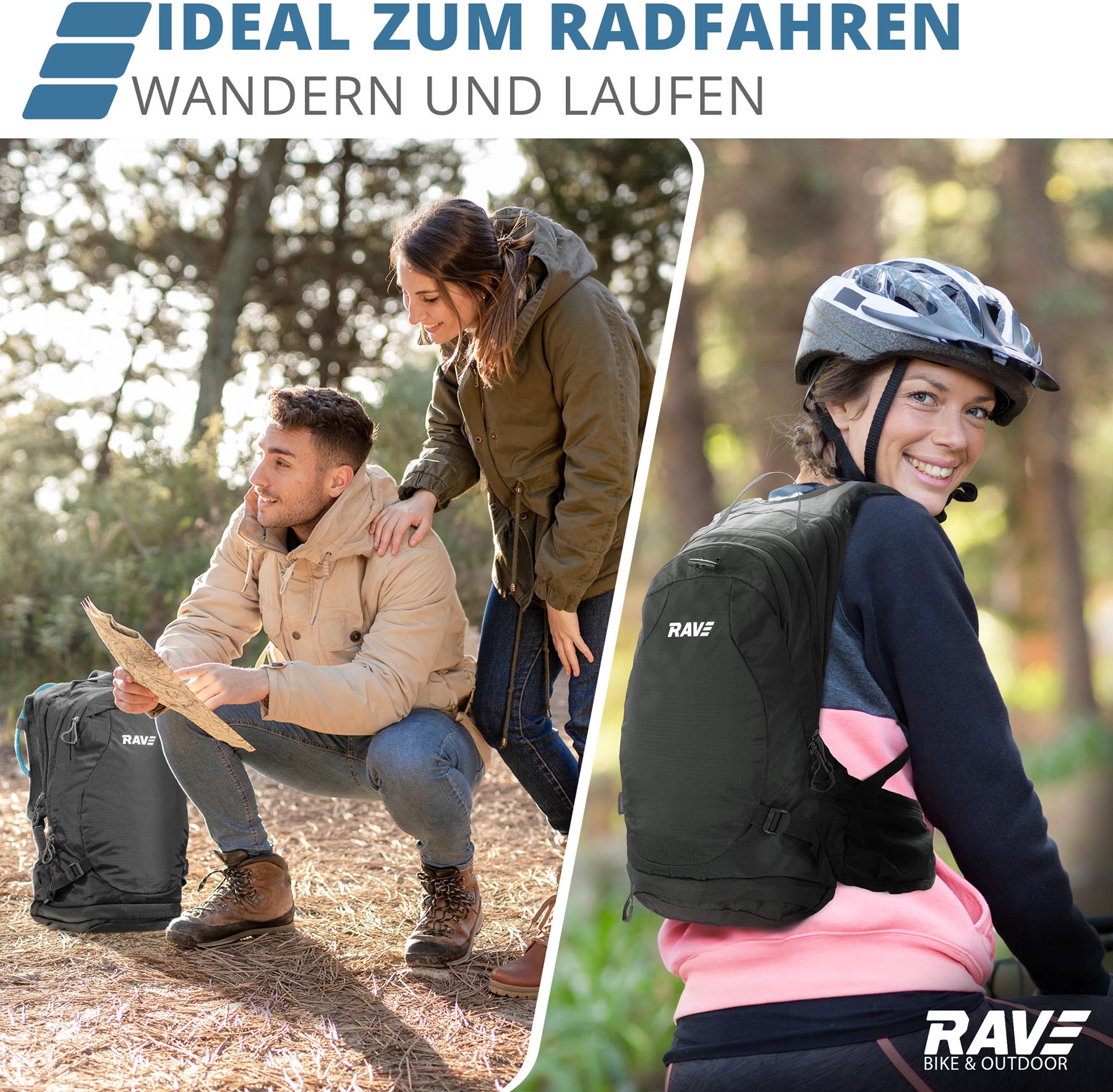 RAVE Bike & Outdoor Rucksack Facile 10 Liter -  inkl. 2 Liter Trinkblase - Schwarz