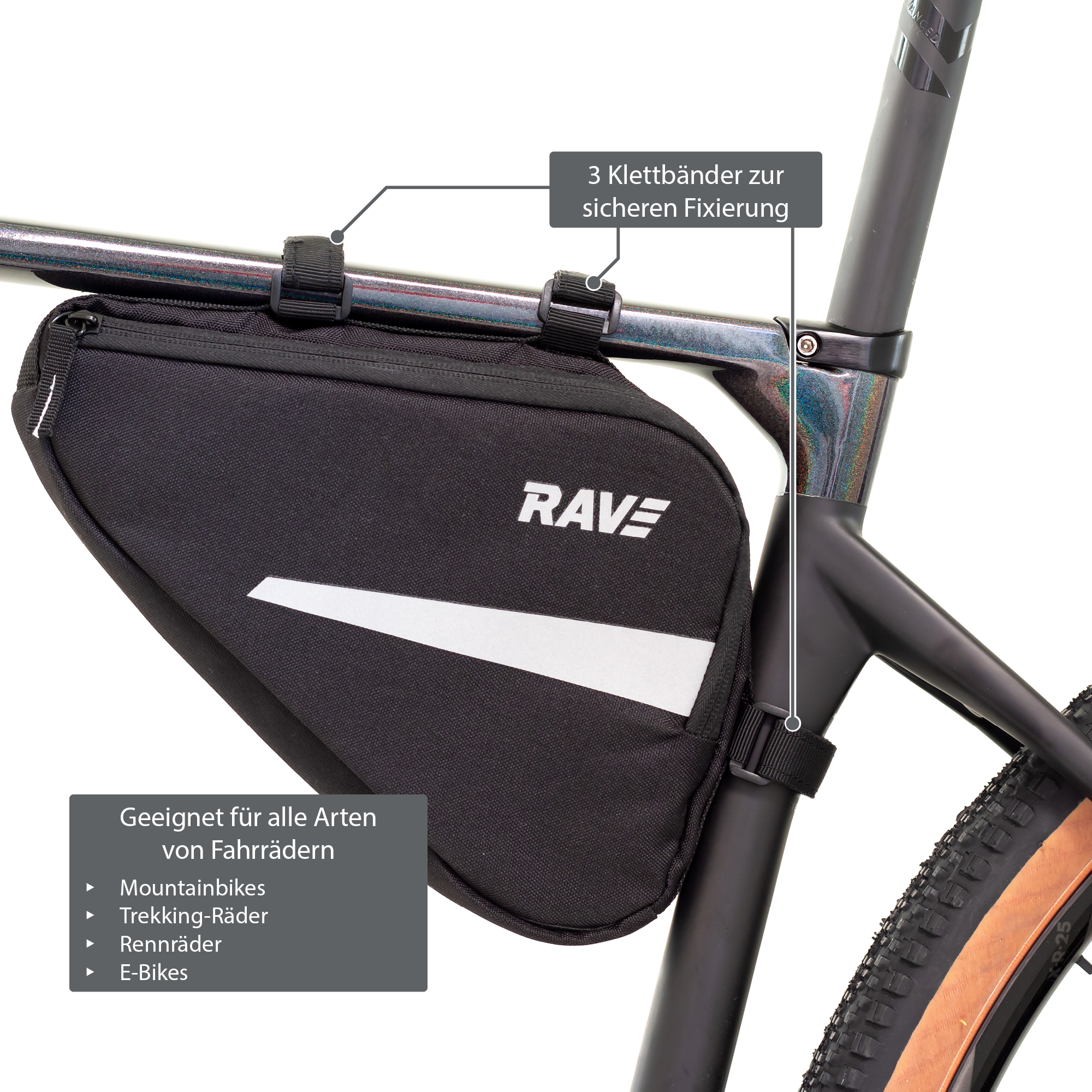 RAVE Fahrrad Triangle Rahmentasche Fahrradtasche - ca. 1,5 Liter - Schwarz