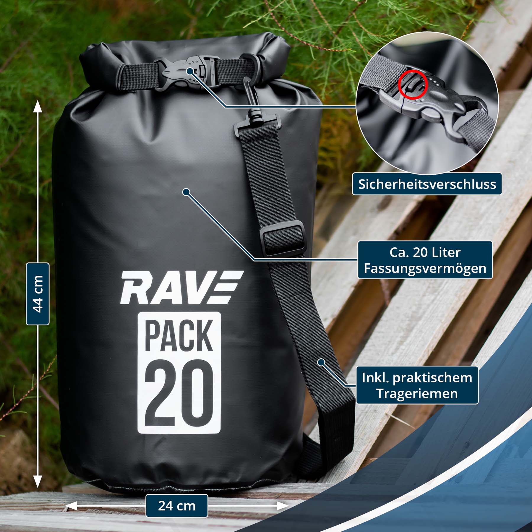 RAVE Wasserdichter Packsack 20 Liter