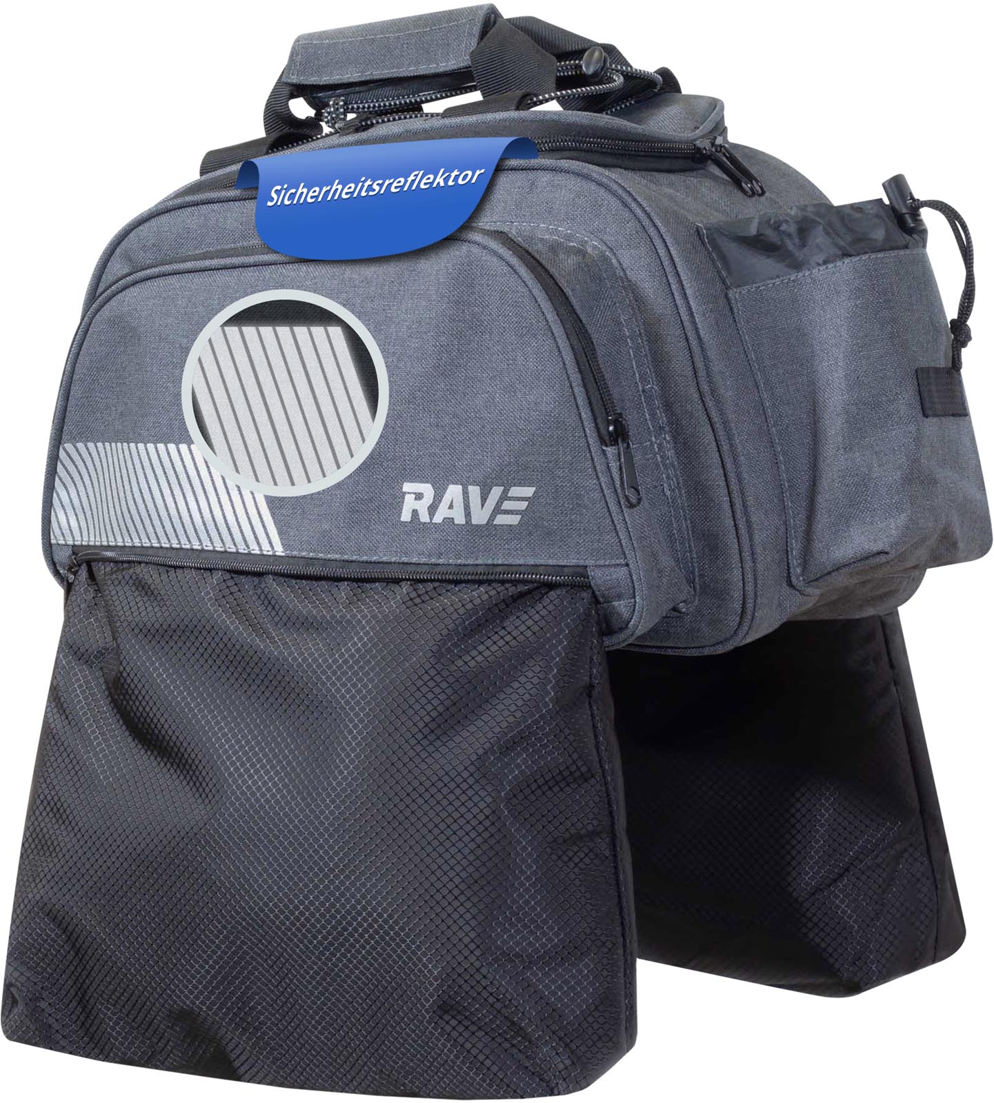 RAVE Gepäckträgertasche Fahrradtasche - mit Kühltasche ca. 5 Liter & 2 Außentaschen je 6 Liter - Grau